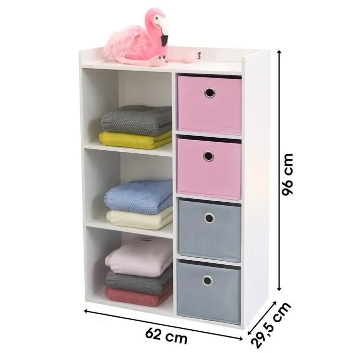 Armoire enfant 3 niches 4 tiroirs rose gris Happy - Meuble de chambre - Happy-2