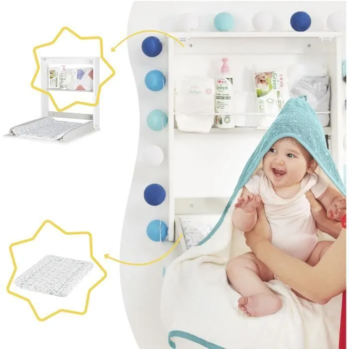 Badabulle Table à langer murale Plouf, avec matelas à langer inclus - Pliable et compacte-4