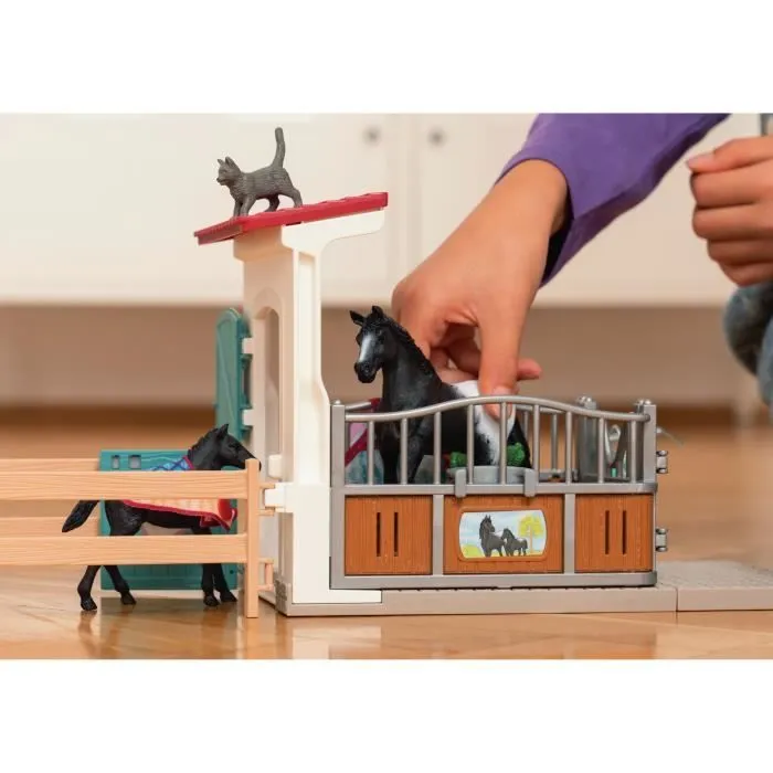 Box pour cheval avec jument et poulain, coffret schleich avec 34 éléments inclus dont 2 chevaux schleich, coffret figurines pour-2