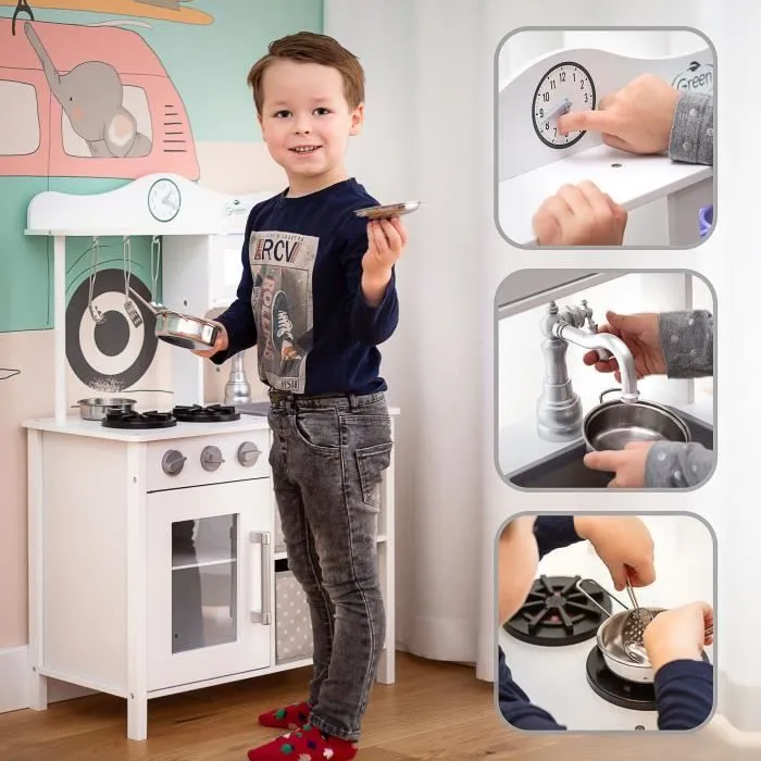 Kinderplay Grande Cuisine Enfant en Bois - pour Enfants, et Son Ensemble de Jouets, Accessoires, Cuisine en Bois Enfant Vintage-1
