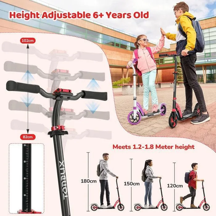 Trottinette Enfants 6 Ans+, Système de Double Suspension pour Scooter de Ville, Trottinette Réglable 82-102 cm en Hauteur, Rouge-4