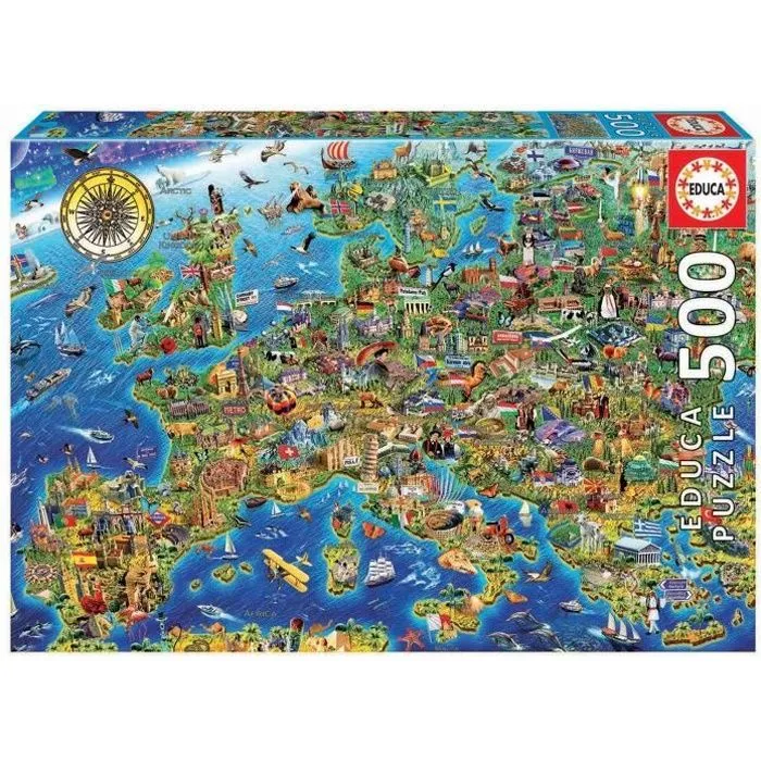 Puzzle - EDUCA - La Folle Carte d'Europe - 500 pièces - Thème Voyage et cartes-0