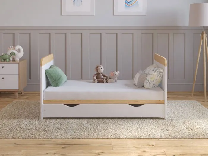 Lit Bebe Evolutif Avec Matelas - Lit Bebe avec tiroir 120x60 cm Bois,Pin-Blanc convertible-5