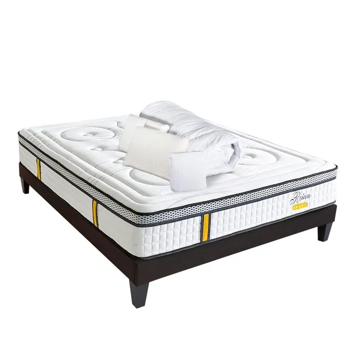 Ensemble Matelas + Sommier - REINA 2.0 - 140x190 cm - 26 cm d'épaisseur - 2 oreillers inclus - Anti punaise-0