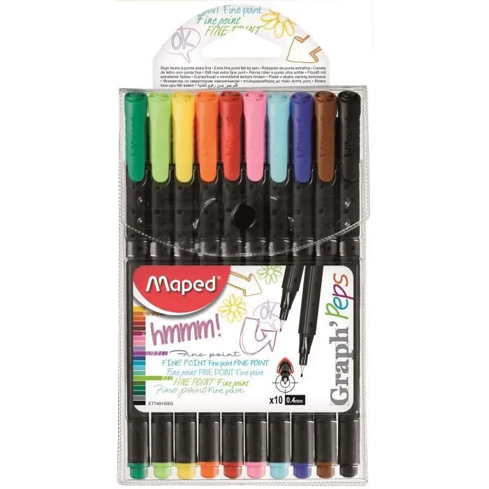 MAPED Lot de 10 Feutres fins Graph' Peps-0