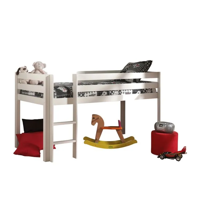 Lit Mi-Hauteur pour Enfant - Vipack Pino - Blanc - Couchage 90x200 avec Sommier et Accessoires-1