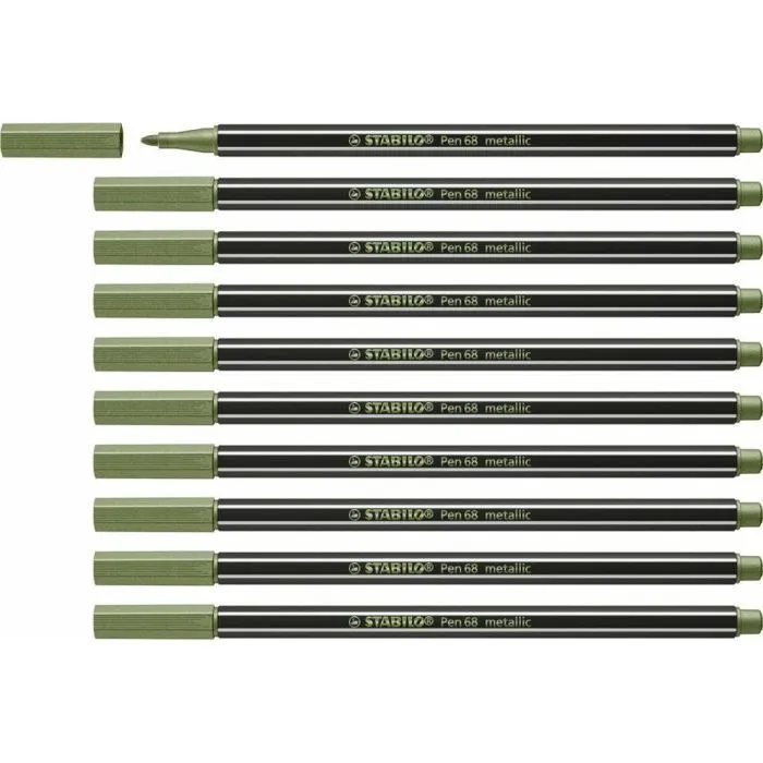 Feutres Stabilo - 68/843 - Feutre metallise- Pen 68 metallic- Lot x 10 feutres pointe moyenne- Vert Clair-0