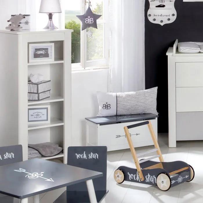 Coffre à Jouets en Bois ROBA - Rock Star Baby - Couvercle Rabattable - Blanc / Gris-2