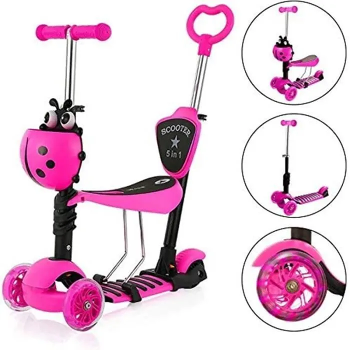 Trottinette à 3 Roues pour Enfant YOLEO - Rose - Réglable en Hauteur - 2-6 Ans - 60 kg-0
