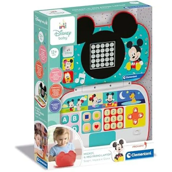 Clementoni - Disney Baby Mickey-Mon Premier Ordinateur Portable, Centre Informatique éducatif électronique, Portable, activités-1