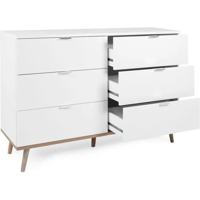 Commode Göteborg 6 tiroirs - Décor chêne sonoma Blanc - L 120 x P 40 x H 86,5 cm-3