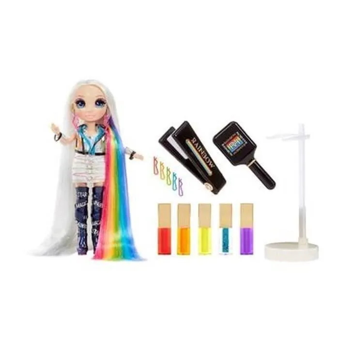 Rainbow High Hair Studio|Studio de coiffure - 1 poupée 27 cm + produits de coloration pour cheveux et accessoires