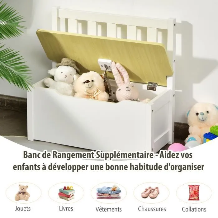 COSTWAY Ensemble de Table et Chaises pour Enfant,avec Table, 2 Chaises et Banc de Rangement 2 en 1,pour Étudier et Manger, Naturel-1