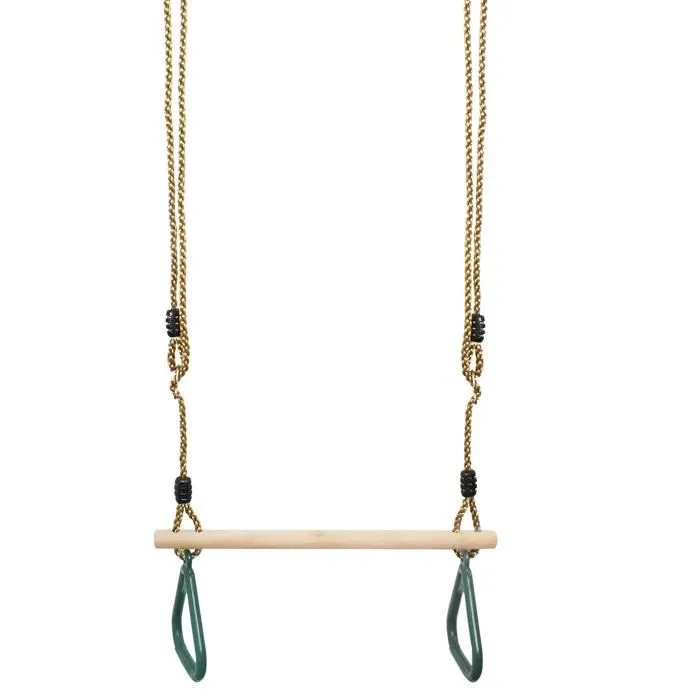 Trapèze en Bois - LEOGREEN - Balançoire avec Anneaux de Gymnastique - Vert - 200 cm - Plastique (PP, PE), Bois-1