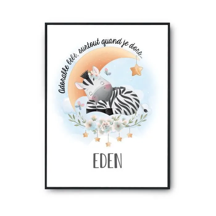 Décoration murale - Eden - Affiche adorable bébé zèbre - 21x29.7cm - Intérieur-0