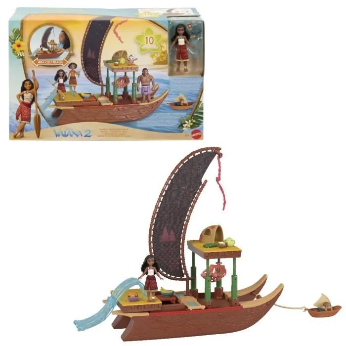MATTEL Disney Vaiana 2 - La pirogue de Vaïana + 1 poupée Vaiana + HeiHei le poulet JBT78-0