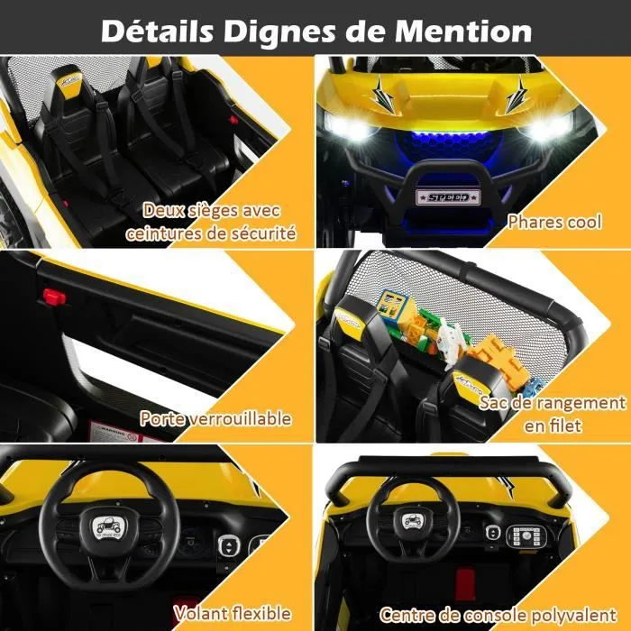 COSTWAY Voiture Electrique Enfant 12V/7Ah, 2-4 km/h, 2 Place, Télécommande 2,4G pour 3-8Ans, MP3, USB, Radio, Lumineux, Klaxon Jaune-2