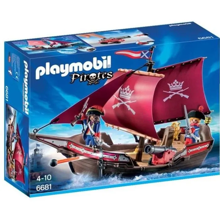 PLAYMOBIL - Pirates - Chaloupe des Soldats 6681 avec 2 soldats et de nombreux accessoires-0