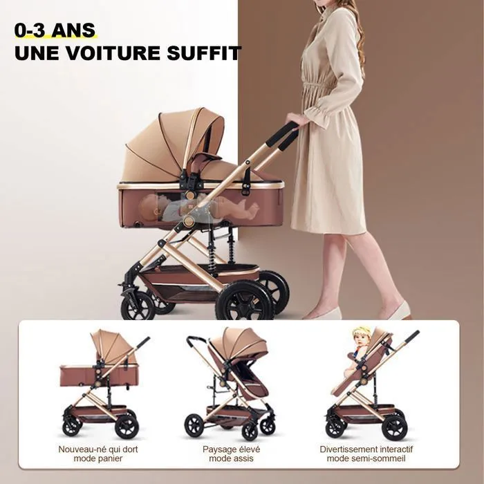 K IKIDO Poussette,poussette pliable-Longueur 82 cm, largeur 37 cm-Ceinture de sécurité à 5 points-chargé 53 kg-marron-1