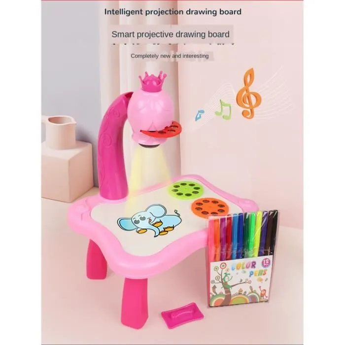 pour enfants, projecteur de dessin Led, tableau de coloriage à l'eau, bureau avec lumière musicale, jeu de peinture-3