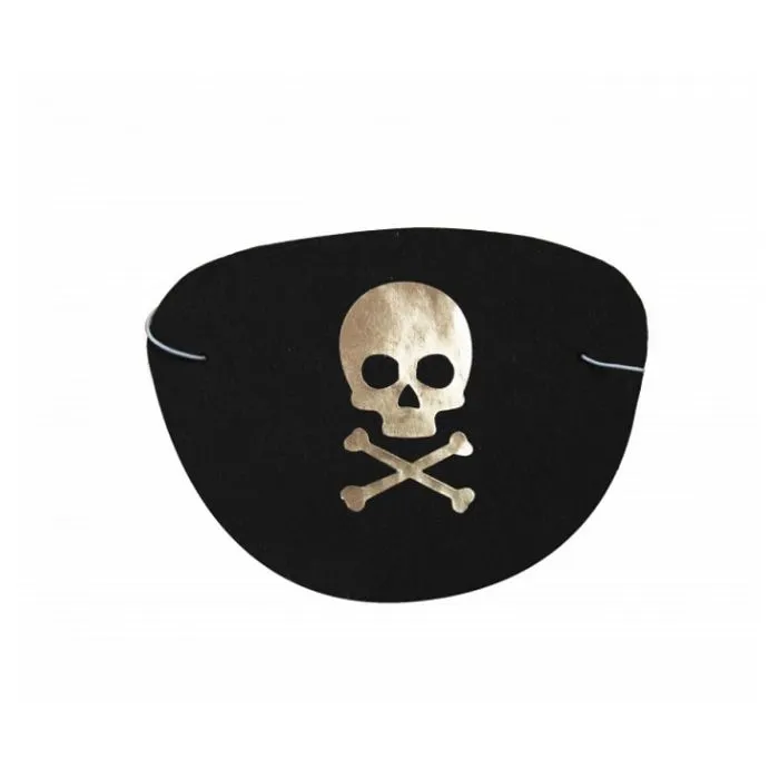 Cache-oeil pirate Party Pro - Lot de 8 en carton noir avec sigle pirate or pour anniversaire enfant-0
