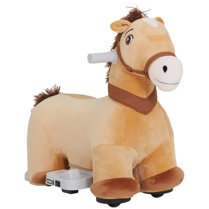 Porteur cheval électrique - AIYAPLAY - avec guidon antidérapant, musique, pédales -  pour enfants 18-36 mois - charge 25 kg - marron-0