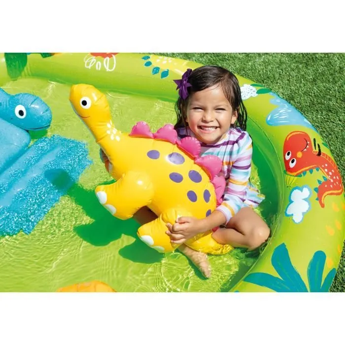 Aire de jeux gonflable - INTEX - Petit Dino - 143 Litres - 2 ans+ - 191 x 152 x 58 cm - Inclus : toboggan, fontaine, dino gonflable-4