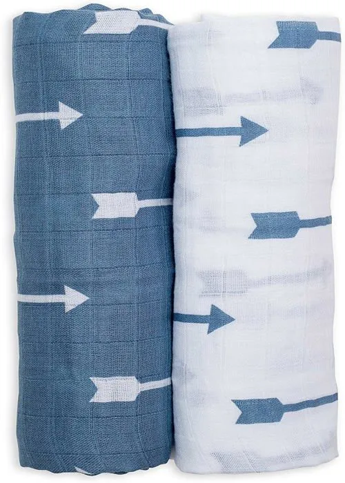 Lange mousseline - Flèches bleues - Pack de 2 - 100x100 cm - 100% coton-0