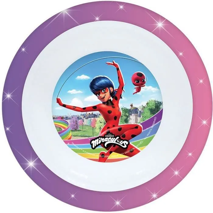FUN HOUSE Miraculous Ladybug Ensemble repas - 1 assiette ø 22 cm, une assiette creuse ø 16 cm et un verre 220 ml - Pour enfant-2
