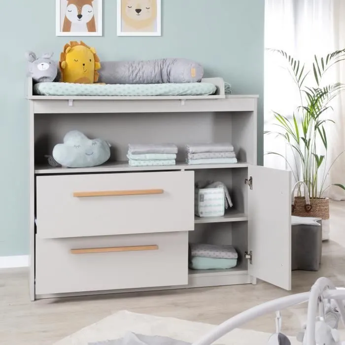 ROBA Commode à Langer Lea - Plan Amovible - Poignées en Bois Massif - Hauteur à Langer 90 cm - Gris Clair-3