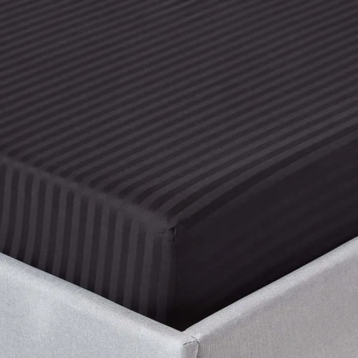 Drap-housse - Coton Égyptien - 90 x 190 cm - Rayé - Noir - 330 fils-0