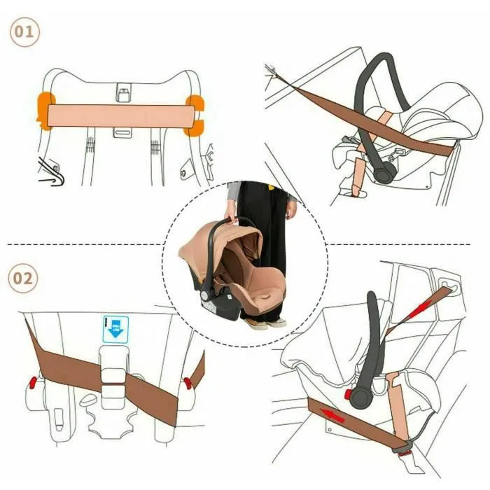 Poussette Bébé Combinée Trio Pack 3 en 1 Rose Chassis Haut a Absorption de Chocs Pliable Siege Auto Réversible Roues Increvables-2