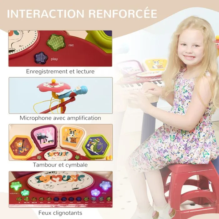 AIYAPLAY Piano enfant, clavier électronique batterie 2 en 1, 32 touches multifonctions imitation instrument musique, multicolore-5