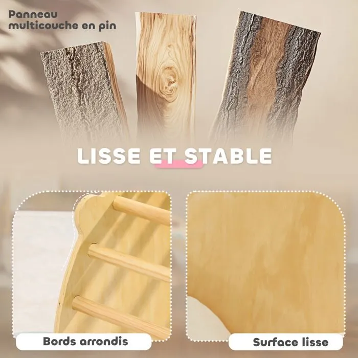 Arche d'escalade 3 en 1 - AIYAPLAY - fauteuil à bascule et table de jeu - coussin - en bois naturel 
 enfants de 18 à 48 mois-5