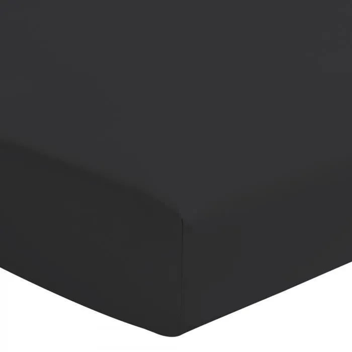 Drap housse uni 100% coton - Bonnet 25cm - Noir - 140x190 cm-0