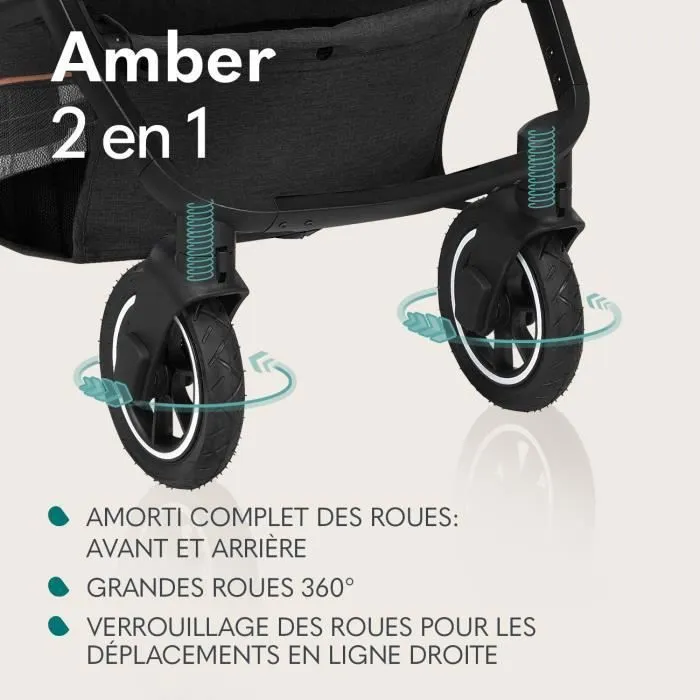Poussette bébé 2en1 LIONELO Amber - Jusqu'à 22Kg - Inclu nacelle, cosy, sac et accessoires - Noir-2
