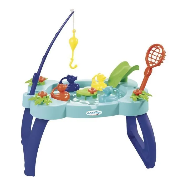 ECOIFFIER - Table pêche à la ligne - 4 canards, canne, épuisette, toboggan et manivelle en forme de nénuphar-0
