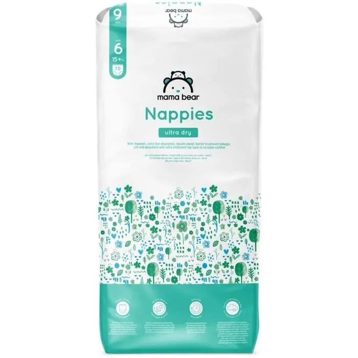 Mama Bear Marque - 140 Couches bébé ultra absorbantes - Taille 6 (15+ kg) - Nouvelle version - 5400606983434-1