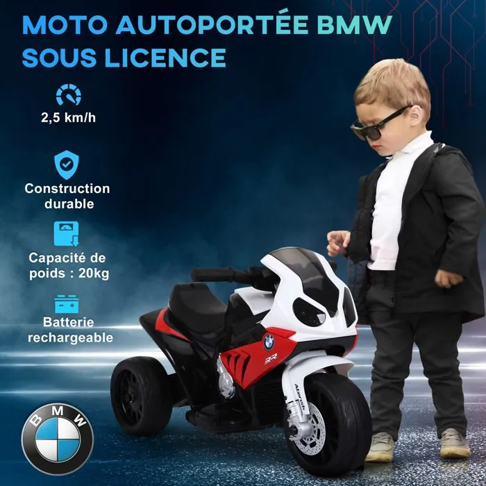 Moto électrique enfants - HOMCOM - 3 roues et 2,5 Km/h - avec effets lumineux et sonores - charge max. 20 kg - BMW S1000 RR - rouge-5