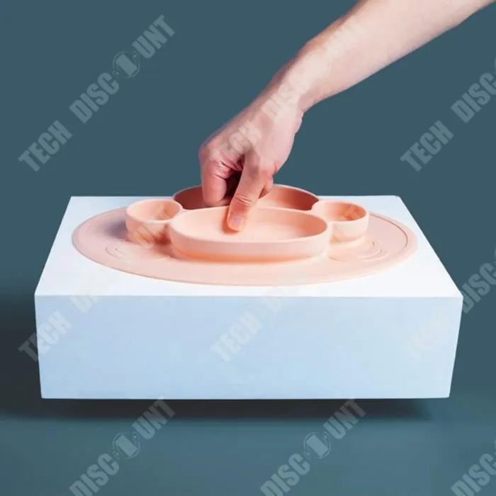 TD® Assiette à dîner divisée en silicone Singe de dessin animé Ensemble de couverts pour enfants Bol alimentaire complémentaire-2