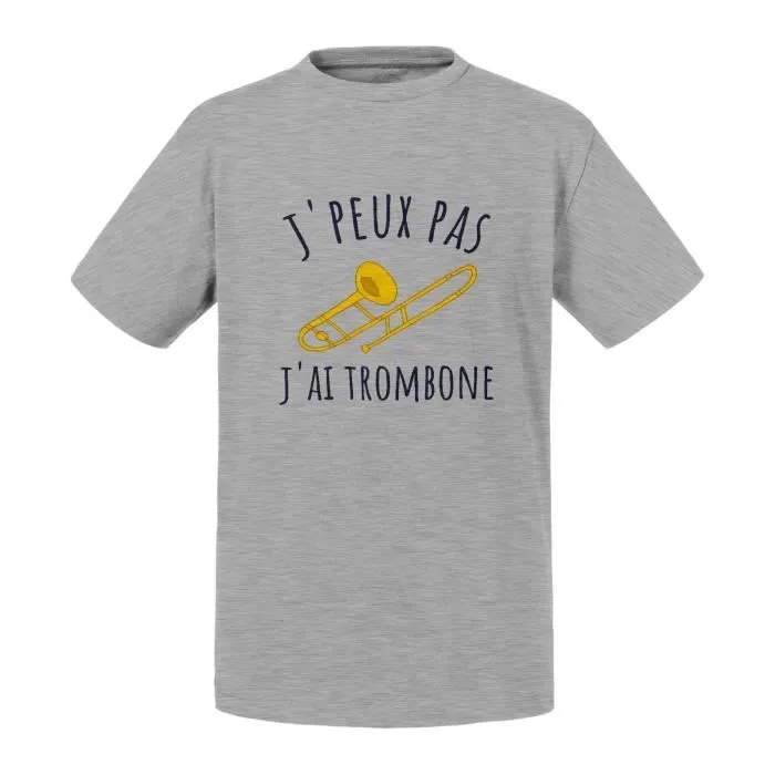 T-shirt Enfant Gris J'Peux Pas J'ai Trombone Musique Orchestre Cuivre Jazz-0