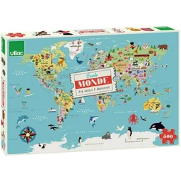 Puzzle 500 pièces - VILAC - Carte du monde - Voyage et cartes - Jaune - Enfant-1