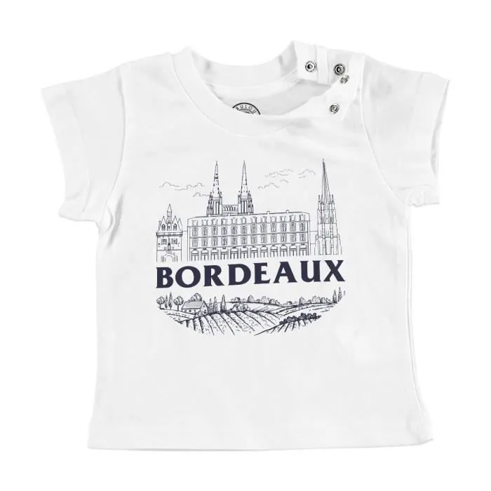 T-shirt Bébé Manche Courte Blanc Bordeaux Minimalist Ville France Vin Voyage-0