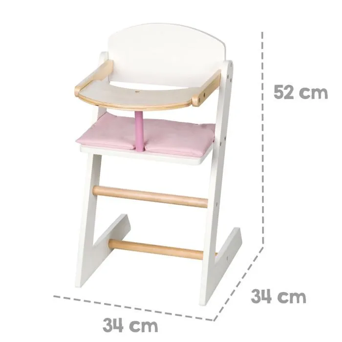 Chaise Haute pour Poupée Scarlett en Bois ROBA - Blanc / Naturel - Coussin Rose - 51,5 x 28 x 28 cm-2