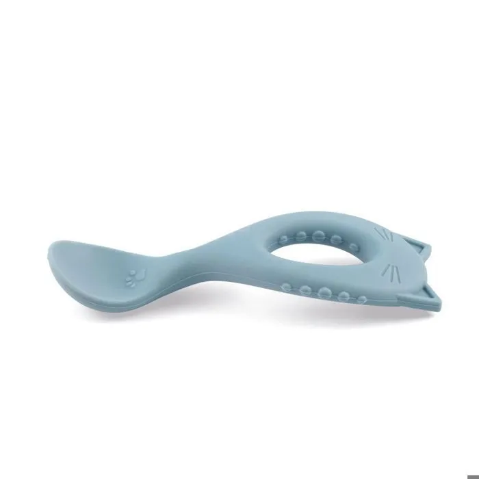 Cuillère bébé en silicone bleu-0