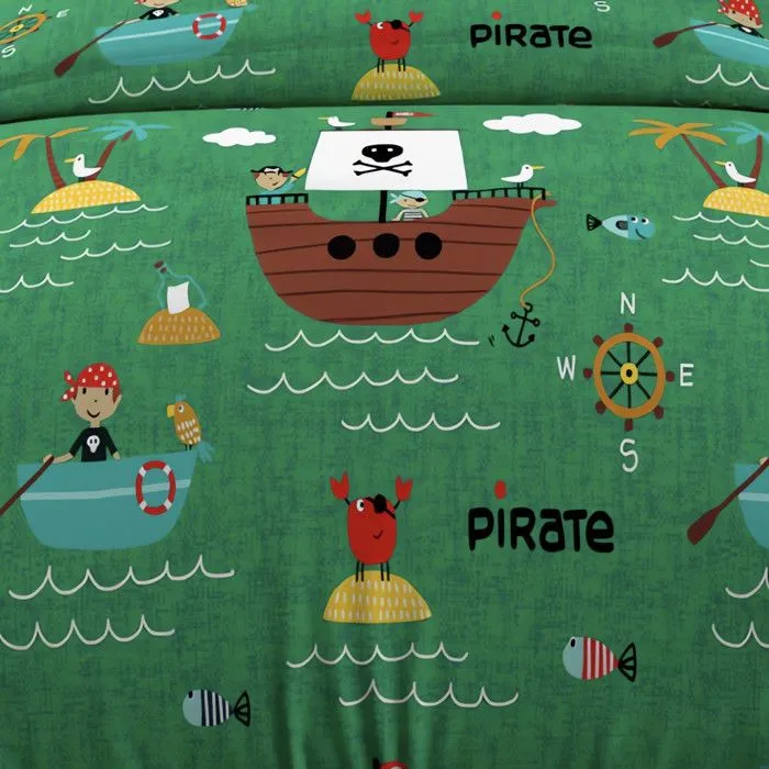 Parure housse de couette 120x150 cm PIRATES vert, 100% coton 57 fils/cm2, par Soleil d'Ocre-2
