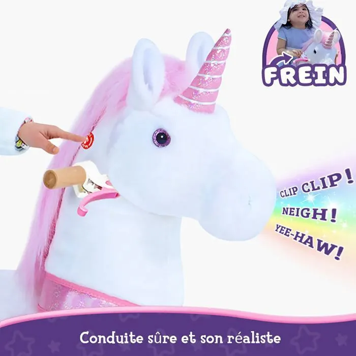 PonyCycle Modèle U à enfourcher Animal qui marche Peluche licorne rose à roulettes avec frein Taille 3 pour les 3-4 ans Ux302-2