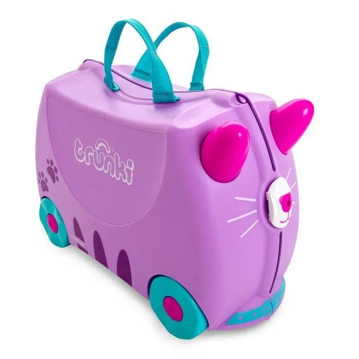 Valise à Roulettes pour Enfants TRUNKI - Cassie Le Chat - Violet et Bleu - Coque rigide en ABS-0