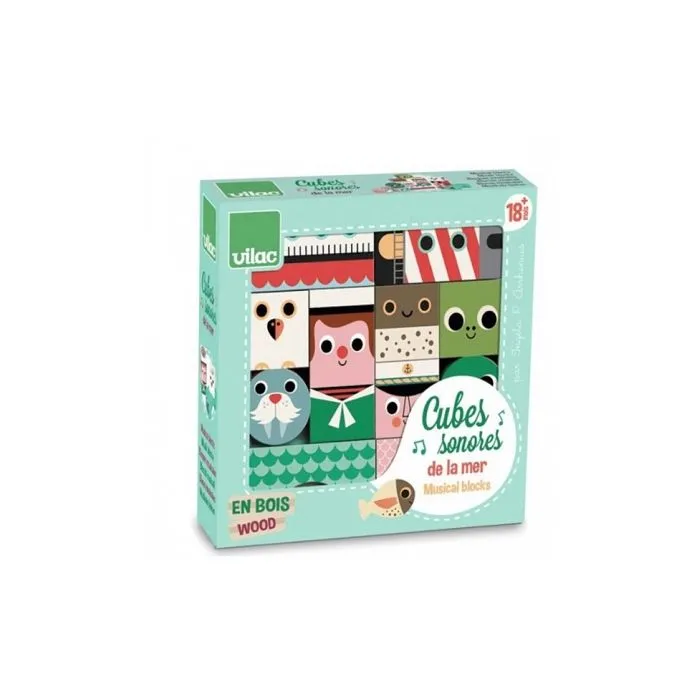Cubes sonores de la Mer - VILAC - Ingela P. Arrhenius - Bois - Jeu de construction-2