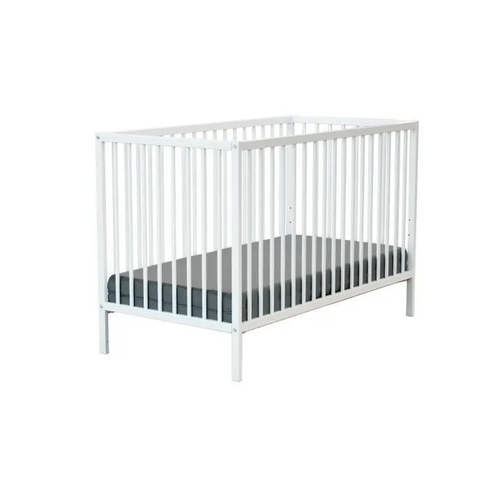 WEBABY - Lit bébé en bois avec matelas - Blanc-0